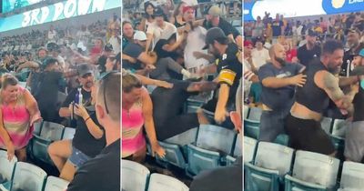 Fans sent flying as violent brawl breaks out in stands during NFL pre-season clash