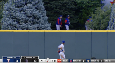 Rangers’ relievers were comically whistled away by umpire after blocking the outfield batter’s eye