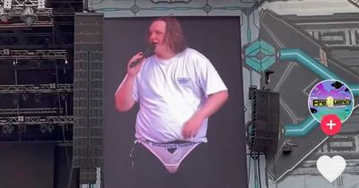 Lewis Capaldi delights festival crowd by pulling on thong thrown on stage by fan