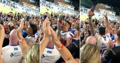 Wakefield star jumps into crowd to do a 'shoey' with fans after final home game