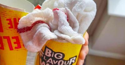 Dad's left fuming after son's McDonald's chicken wrap had folded dish cloth in it