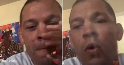 UFC star Nate Diaz smokes joint while telling drug tester to "f****** suck d***"