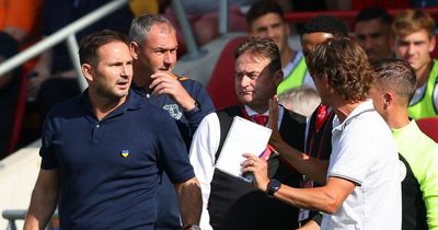 Everton fans drown out Brentford PA system as angry words exchanged in dugout