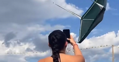 Hilarious moment 'tornado' sends gazebo flying at Leeds Festival music fans