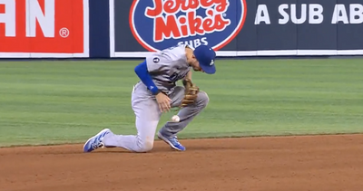 Trea Turner had to field a hard ground ball right in the middle of his in-game interview