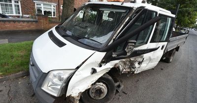 Audi driver shouts 'don't call police' after smashing into parked cars