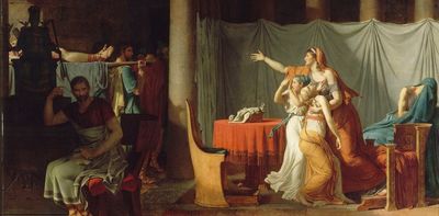 Jacques-Louis David's The Lictors Bringing to Brutus the Bodies of his Dead Sons is a gruesome and compelling painting