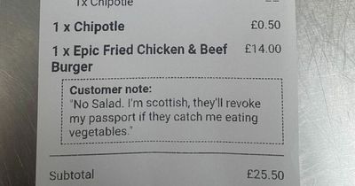 Leeds takeaway shares hilarious order from Scottish man who 'can't be caught eating veg'