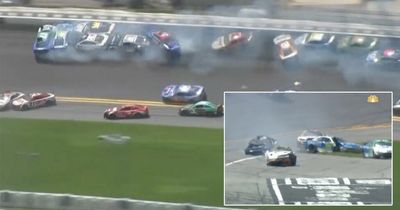 Around 20 cars wiped out in massive NASCAR crash after heavy storm as drivers left fuming