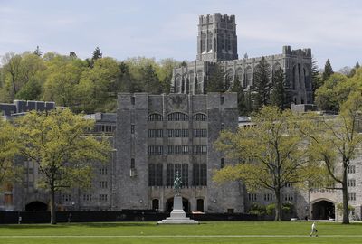 A plaque with the words 'Ku Klux Klan' still hangs on a building at West Point