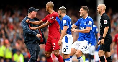 Everton fan confronts referee after goal disallowed as bottle thrown at Jurgen Klopp