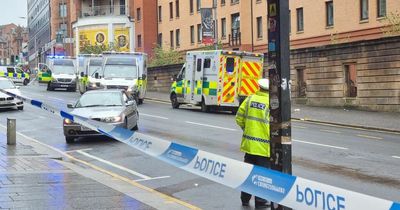 Police cordon off Glasgow street after driver hits pedestrian and flees scene