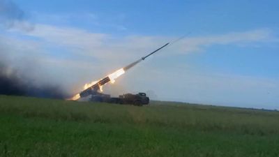 Russia Shows Off Uragan Multiple Launch Rocket System Attacking Ukraine