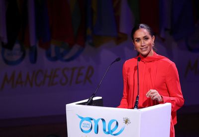 'It is very nice to be back in the UK,' royal Meghan tells a summit