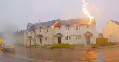Incredible footage captures terrifying moment lightning bolt strikes newly built home