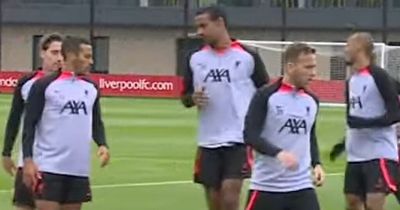 Thiago pictured in Liverpool training but seven players absent ahead of Napoli