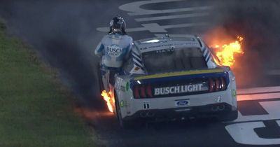 Huge NASCAR scare as racer's car catches fire before he blames "crappy ass parts"