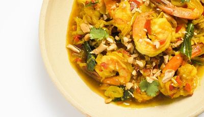 Chilies and turmeric boost the flavor profiles of this 20-minute shrimp stir-fry