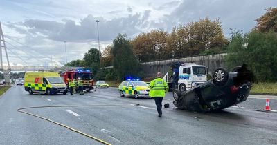 M62 driver in hospital after car flips over barrier and onto roof