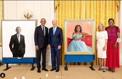 Former US President-author Barack Obama and his wife-author Michelle Obama unveil their official portraits at White House-- SEE PICS