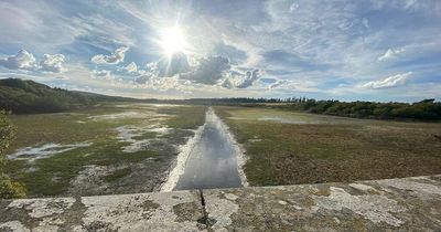 Stark images show huge Edinburgh reservoir completely drained after dry summer