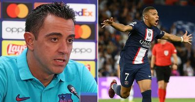 Barcelona boss Xavi overlooks Kylian Mbappe as he names world's three best strikers