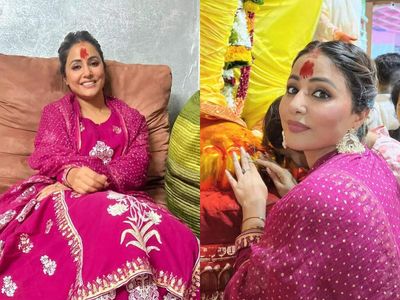 Hina Khan shares her happiness after Lalbaugcha Raja darshan; looks pretty in pink