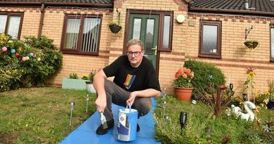 Man who painted garden path bright blue is ordered to cover it with grey