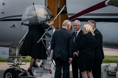 King Charles arrives at airbase near London