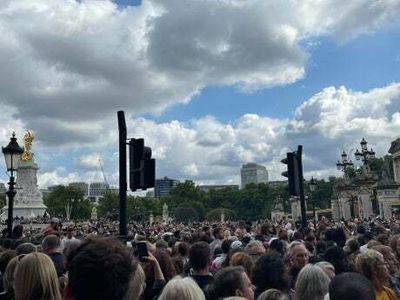 An extraordinary crowd follow the gravitational pull towards Buckingham Palace