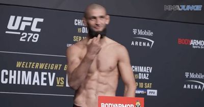 Khamzat Chimaev flips middle finger and mocks his own failure to make weight