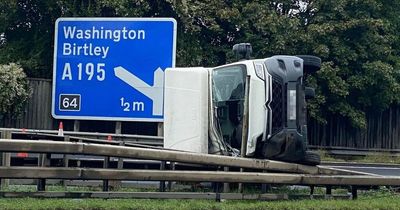 Man taken to hospital after van flips over central reservation on A1 near Washington