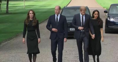 Harry and Meghan reunite with Prince William and Kate Middleton to view tributes to Queen