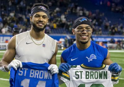 Amon-Ra St. Brown and Equanimeous St. Brown score touchdowns two minutes apart
