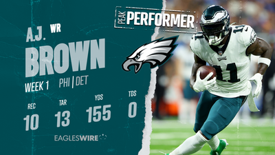 A.J. Brown has record setting debut for Eagles in 38-35 win over Lions in Week 1