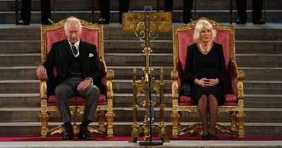 Charles and Camilla sit on thrones for first time as King and Queen - but hers is shorter