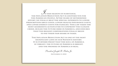 A souvenir from Biden's Inflation Reduction Act victory lap
