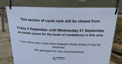 Cyclists baffled as bike racks CLOSED with 'very weird' sign to mourn Queen's death