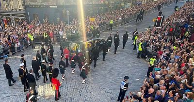 Moving moment ray of light shines on Queen Elizabeth II's coffin on way to cathedral
