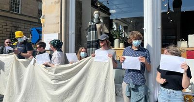 Edinburgh group gather on Royal Mile to protest free speech with giant blanket