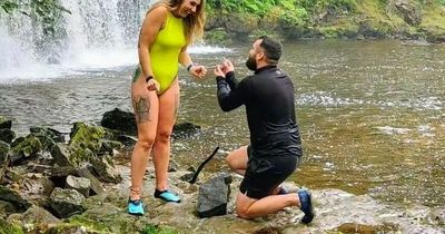 Couple who met through Facebook walking group share stunning waterfall proposal