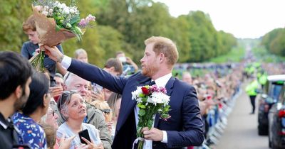 Fans sob over clip of Prince Harry laying flowers for Queen just like he did for Diana