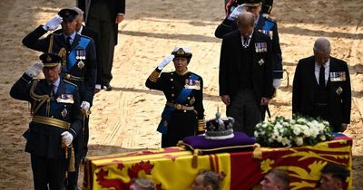 Moment Prince Harry is banned from saluting Queen's coffin with shamed uncle Andrew