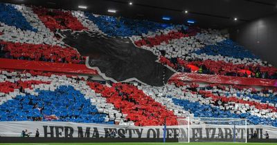 Rangers fans unveil spectacular tifo in tribute to the Queen and belt out national anthem despite UEFA ban
