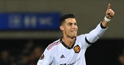 Cristiano Ronaldo reacts after ending his Manchester United goal drought vs Sheriff Tiraspol