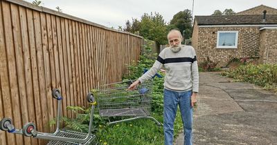 Grandad's garden destroyed by 'joy-riding' kids on Tesco shopping trolleys