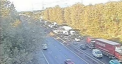 Six mile M56 queues after multi-vehicle crash closes motorway