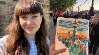 Artist captures ‘solemn cheerfulness’ of the queue to see Queen’s coffin