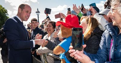 Woman from Peru carrying Paddington Bear weeps as she meets Charles and William