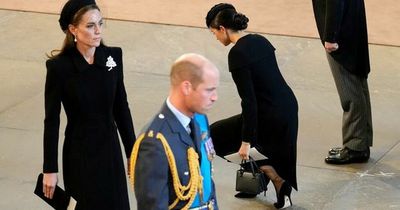 Viewers baffled by 'hidden symbol' on Meghan Markle's shoe at Queen's vigil but it appears the mystery has been solved